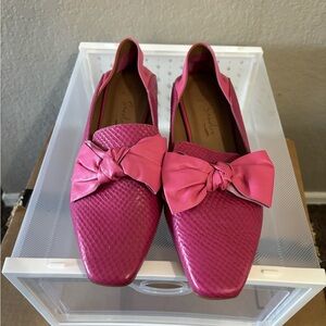 Pably Sandre Elegant Fuchsia Women's Leather Loafers with Bow Size 10